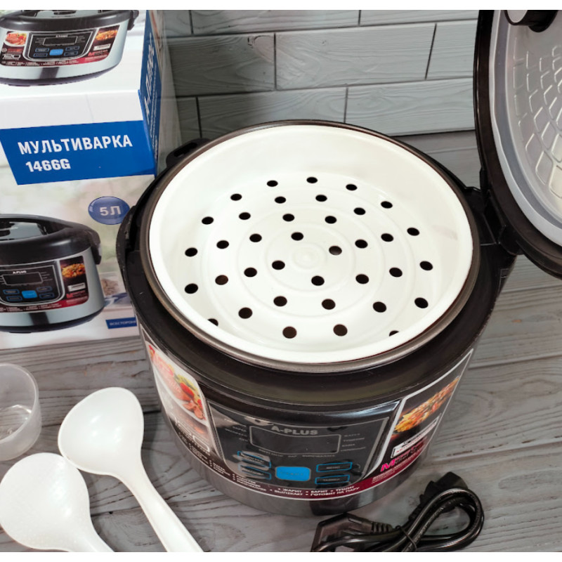 Універсальна мультиварка електрична з антипригарною чашею 5л 10 програм A-Plus 1466G 1000 Вт Black Універсальна мультиварка електрична з антипригарною чашею 5л 10 програм A-Plus 1466G 1000 Вт Black