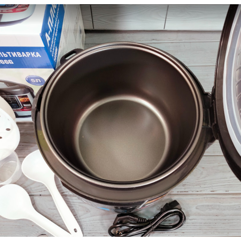 Універсальна мультиварка електрична з антипригарною чашею 5л 10 програм A-Plus 1466G 1000 Вт Black Універсальна мультиварка електрична з антипригарною чашею 5л 10 програм A-Plus 1466G 1000 Вт Black