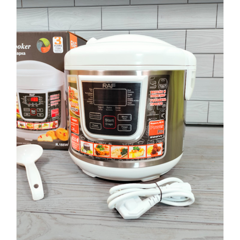 Мультиварка багатофункціональна з антипригарним керамічним покриттям корпус з нержавіючої сталі 6 літрів 12 програм RAF R166 White