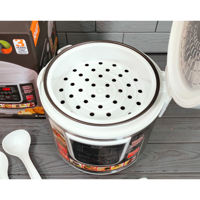 Мультиварка багатофункціональна з антипригарним керамічним покриттям корпус з нержавіючої сталі 6 літрів 12 програм RAF R166 White