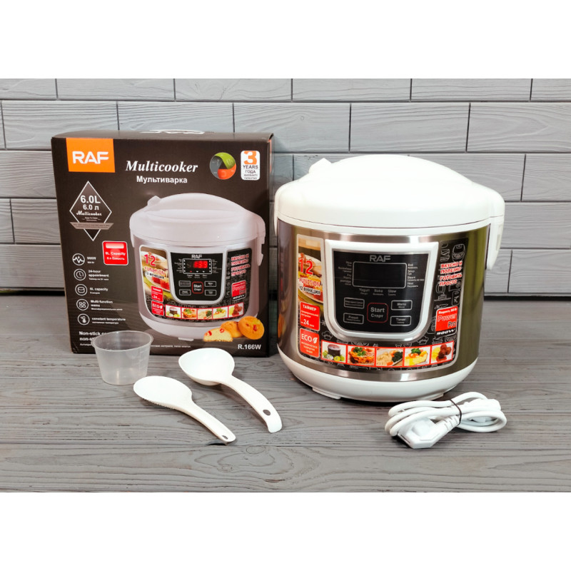 Мультиварка багатофункціональна з антипригарним керамічним покриттям корпус з нержавіючої сталі 6 літрів 12 програм RAF R166 White