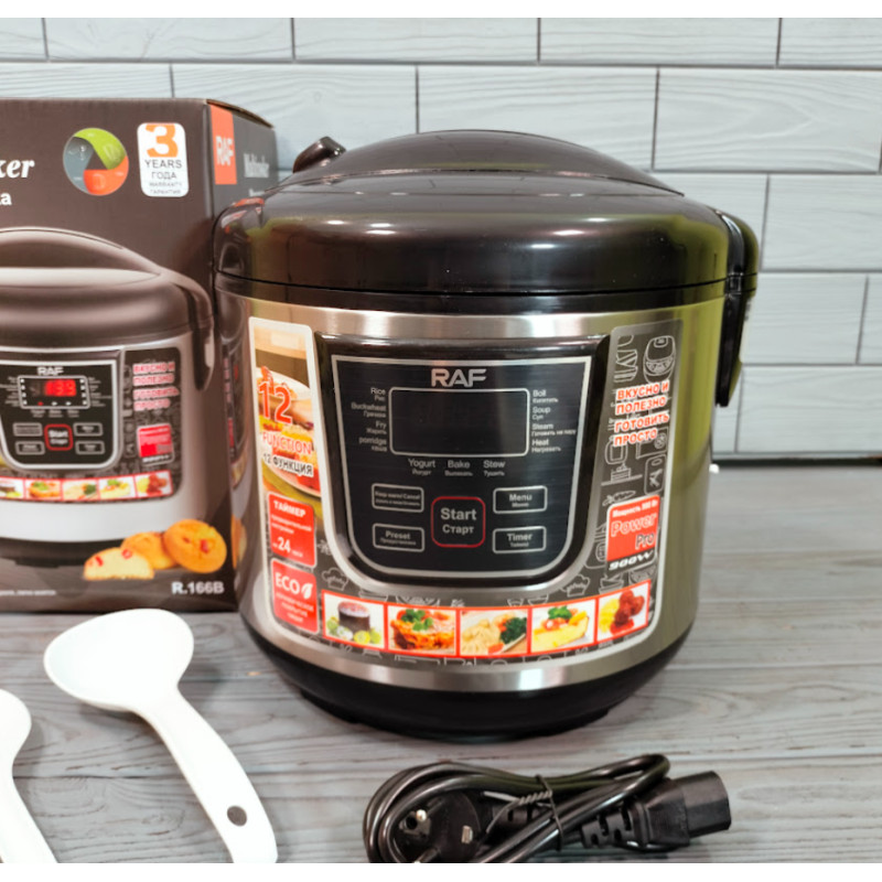 Багатофункціональна мультиварка на 6 літрів та 12 програм з антипригарним покриттям чаші корпус з нержавіючої сталі RAF R166 Black