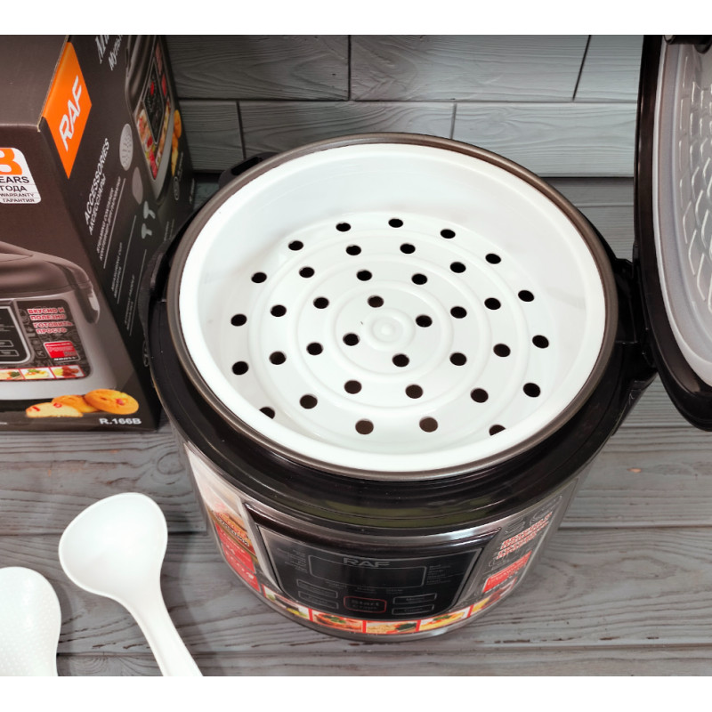 Багатофункціональна мультиварка на 6 літрів та 12 програм з антипригарним покриттям чаші корпус з нержавіючої сталі RAF R166 Black