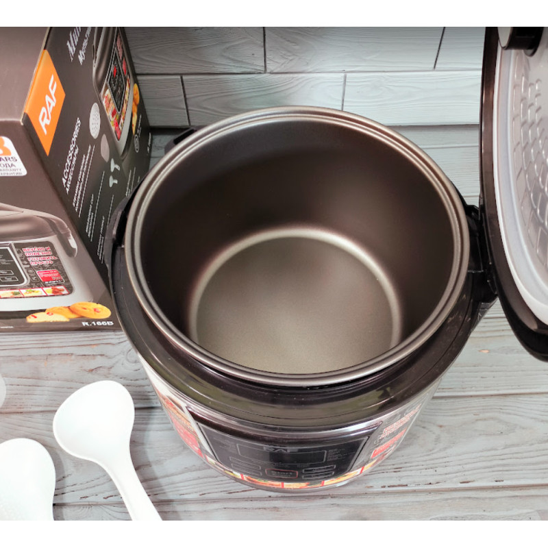 Багатофункціональна мультиварка на 6 літрів та 12 програм з антипригарним покриттям чаші корпус з нержавіючої сталі RAF R166 Black