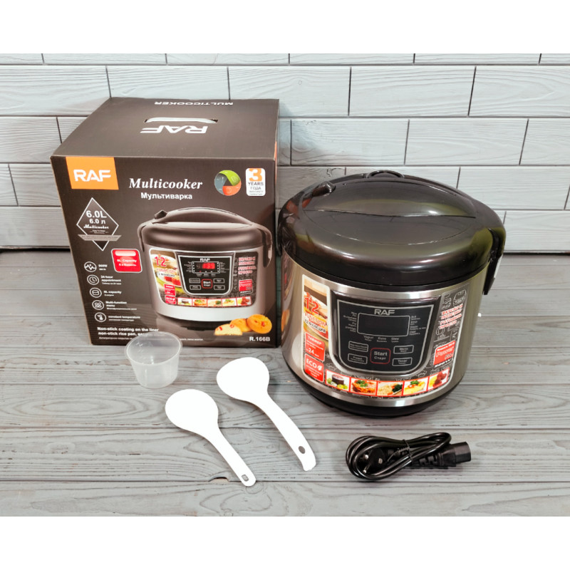 Багатофункціональна мультиварка на 6 літрів та 12 програм з антипригарним покриттям чаші корпус з нержавіючої сталі RAF R166 Black