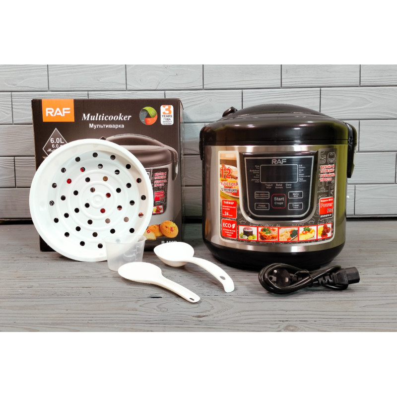 Багатофункціональна мультиварка на 6 літрів та 12 програм з антипригарним покриттям чаші корпус з нержавіючої сталі RAF R166 Black