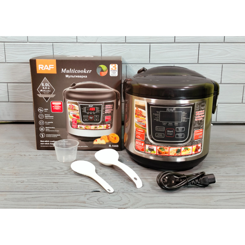 Багатофункціональна мультиварка на 6 літрів та 12 програм з антипригарним покриттям чаші корпус з нержавіючої сталі RAF R166 Black