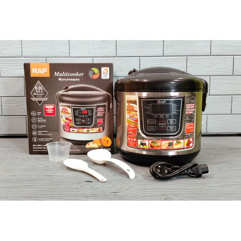 Багатофункціональна мультиварка на 6 літрів та 12 програм з антипригарним покриттям чаші корпус з нержавіючої сталі RAF R166 Black
