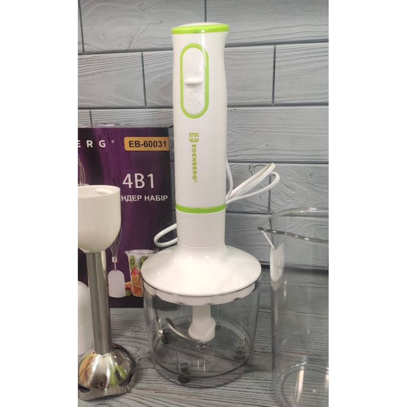 Блендер занурювальний 4в1 електричний з чашею та подрібнювачем Edenberg EB-60031 800Вт Білий Блендер занурювальний 4в1 електричний з чашею та подрібнювачем Edenberg EB-60031 800Вт Білий
