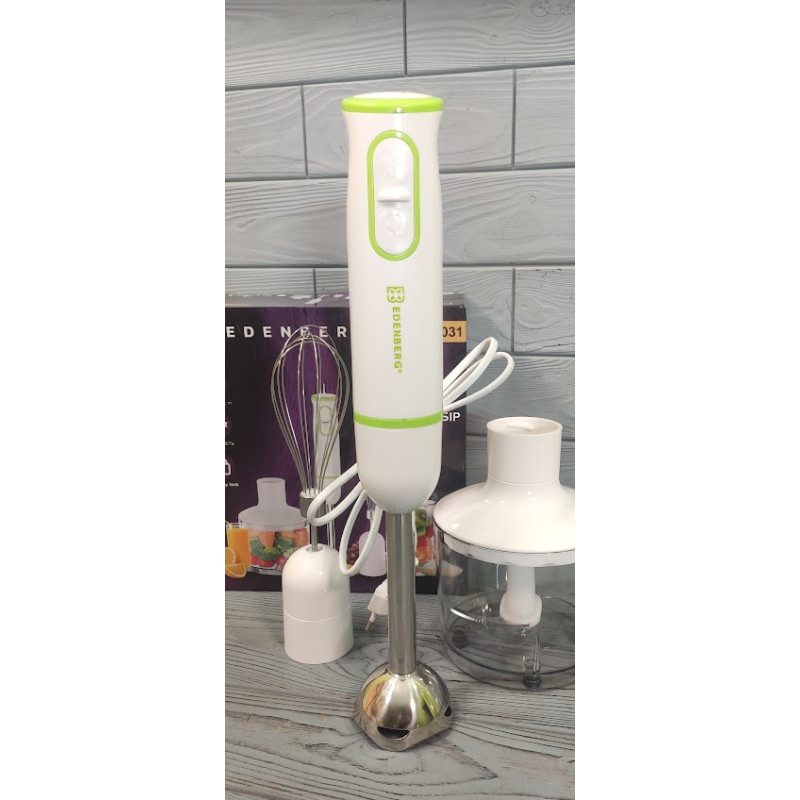 Блендер занурювальний 4в1 електричний з чашею та подрібнювачем Edenberg EB-60031 800Вт Білий Блендер занурювальний 4в1 електричний з чашею та подрібнювачем Edenberg EB-60031 800Вт Білий
