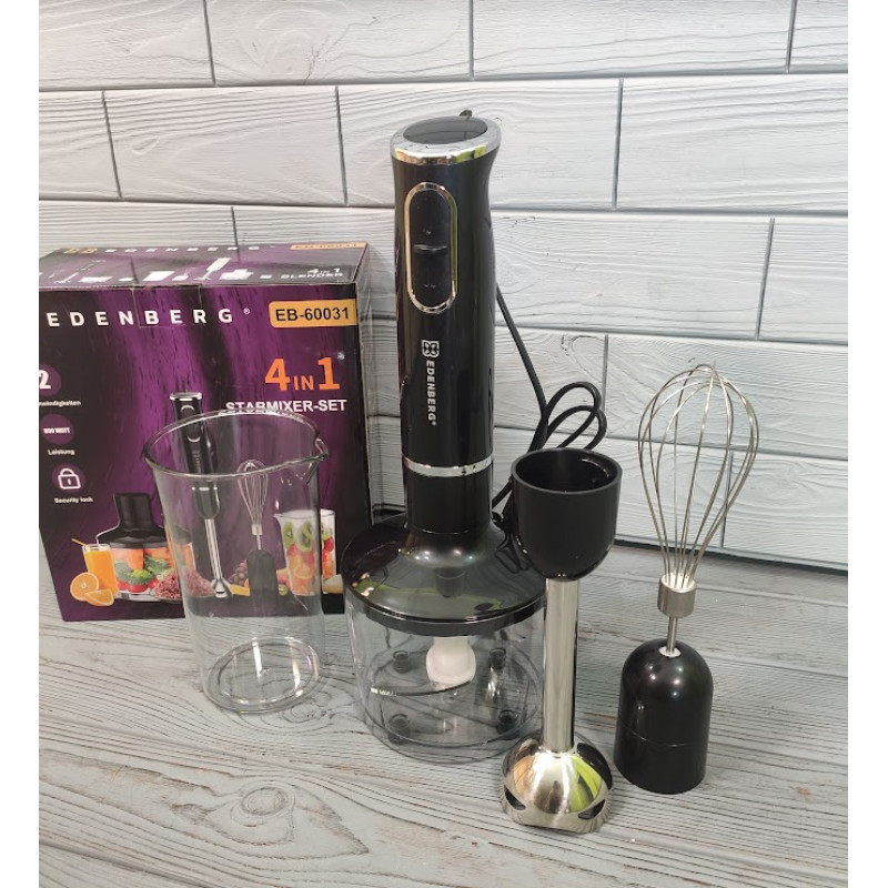 Блендер занурювальний 4в1 електричний з чашею та подрібнювачем Edenberg EB-60031 800Вт Black