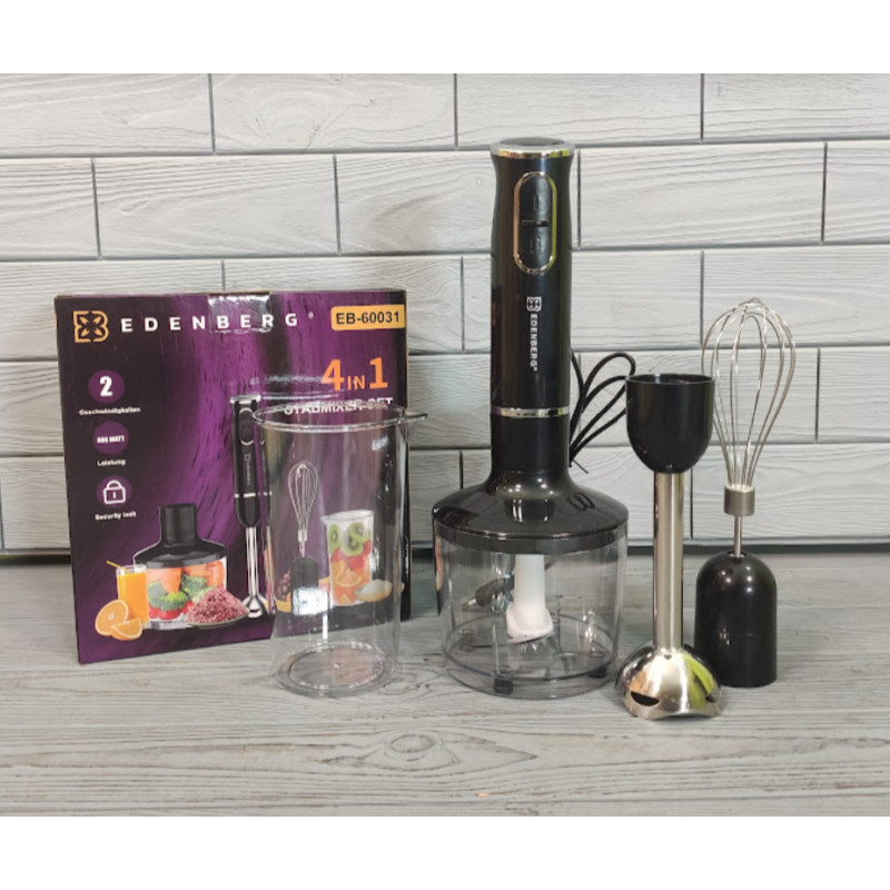 Блендер занурювальний 4в1 електричний з чашею та подрібнювачем Edenberg EB-60031 800Вт Black
