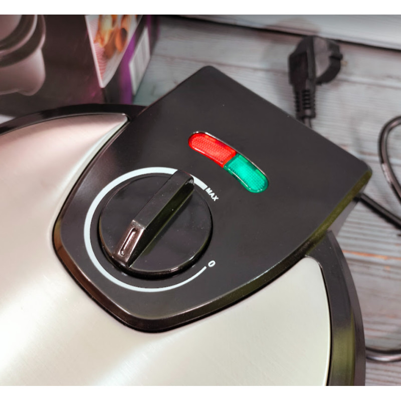 Вафельниця електрична кругла для тонких вафель, ріжків, трубочок з антипригарним покриттям та захистом від перегріву 1500Вт Edenberg EB-64409 Чорний/Сірий