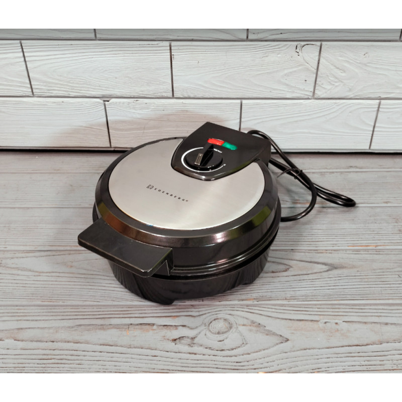 Вафельниця електрична кругла для тонких вафель, ріжків, трубочок з антипригарним покриттям та захистом від перегріву 1500Вт Edenberg EB-64409 Чорний/Сірий