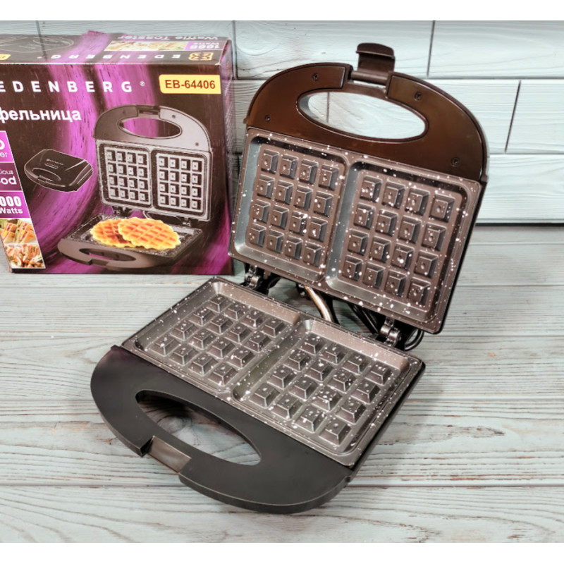 Вафельниця для бельгійських електрична з антипригарним покриттям, захистом від перегріву та блокування ручок 1000Вт Edenberg EB-64406 Чорний Вафельниця для бельгійських електрична з антипригарним покриттям, захистом від перегріву та блокування ручок 1000Вт Edenberg EB-64406 Чорний