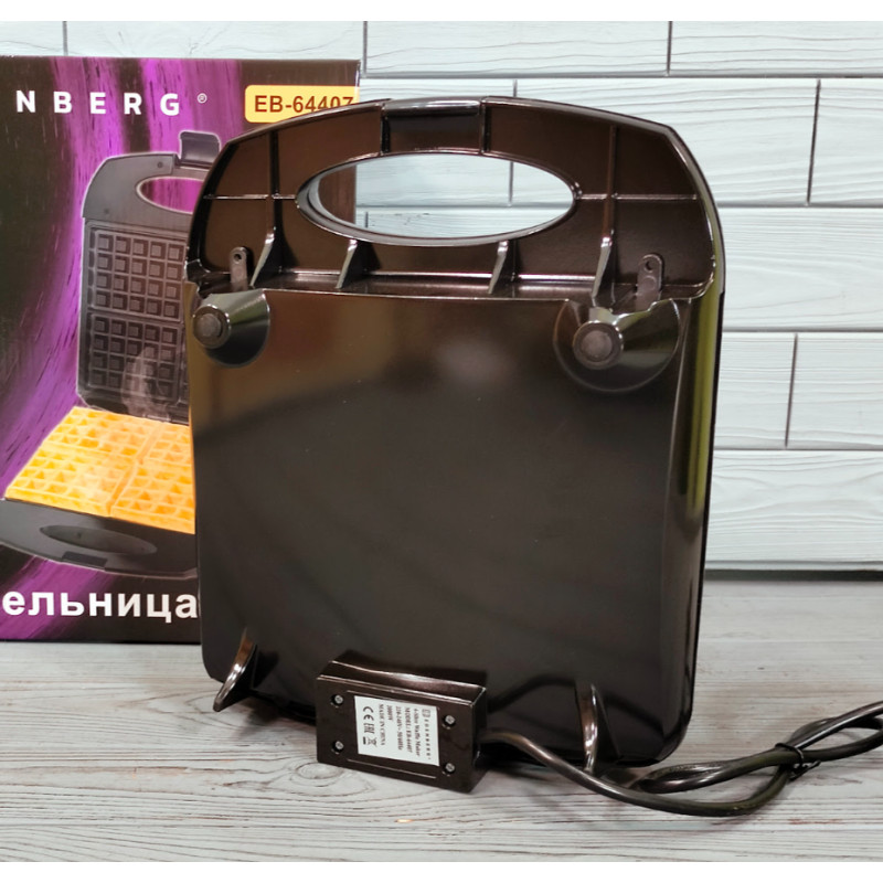 Електрична вафельниця для бельгійських вафель з антипригарним покриттям, захистом від перегріву та терморегулятором 2000Вт Edenberg EB-64407 Чорний/Сірий