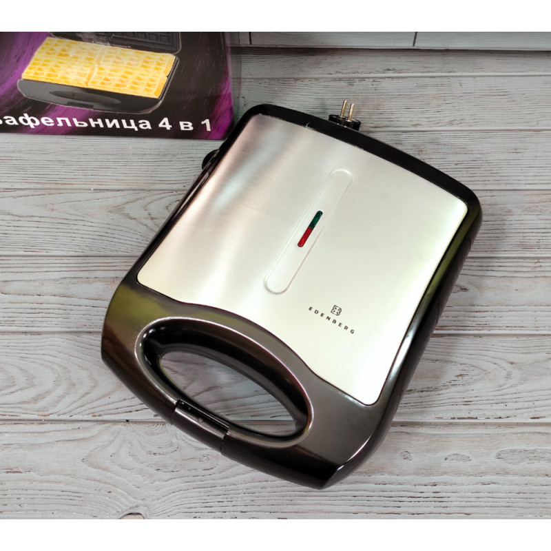 Електрична вафельниця для бельгійських вафель з антипригарним покриттям, захистом від перегріву та терморегулятором 2000Вт Edenberg EB-64407 Чорний/Сірий