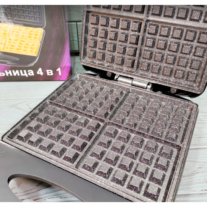 Електрична вафельниця для бельгійських вафель з антипригарним покриттям, захистом від перегріву та терморегулятором 2000Вт Edenberg EB-64407 Чорний/Сірий