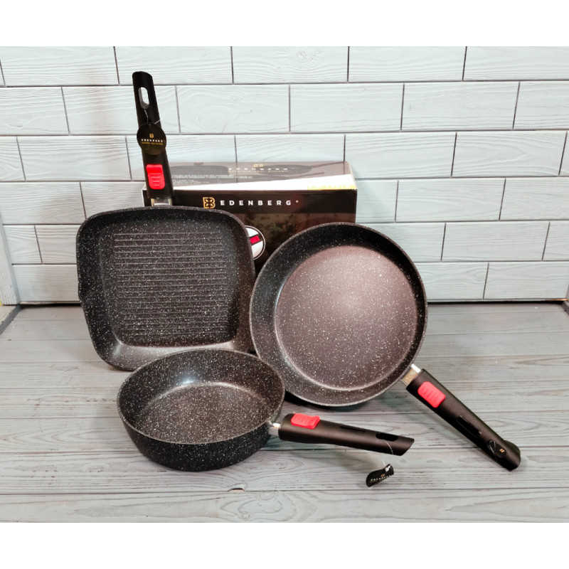 Набор сковородок 3 шт Edenberg EB-14515 с мраморным покрытием со съемными ручками
