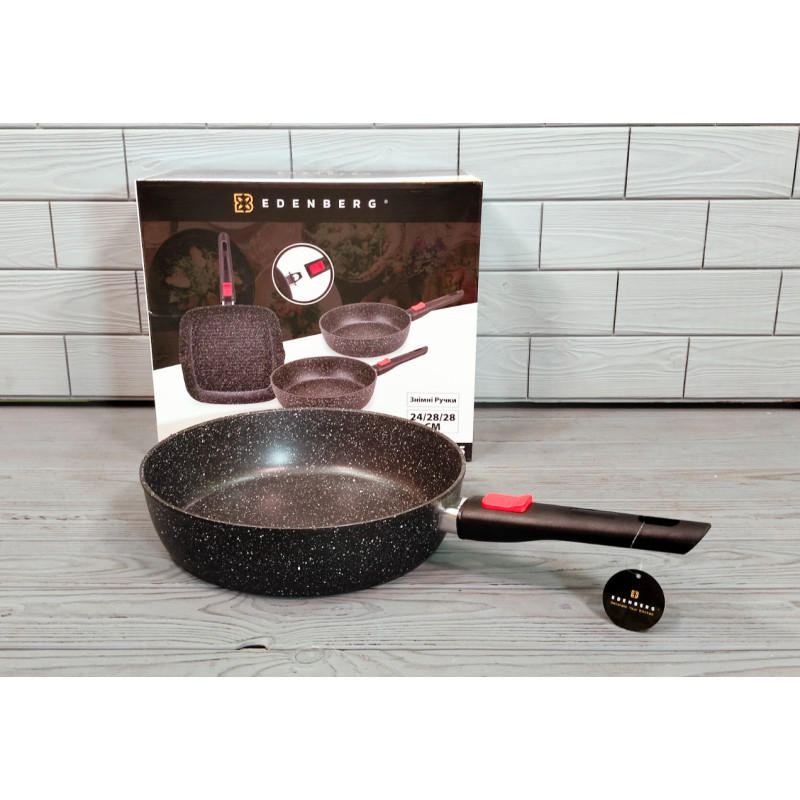 Набор сковородок 3 шт Edenberg EB-14515 с мраморным покрытием со съемными ручками