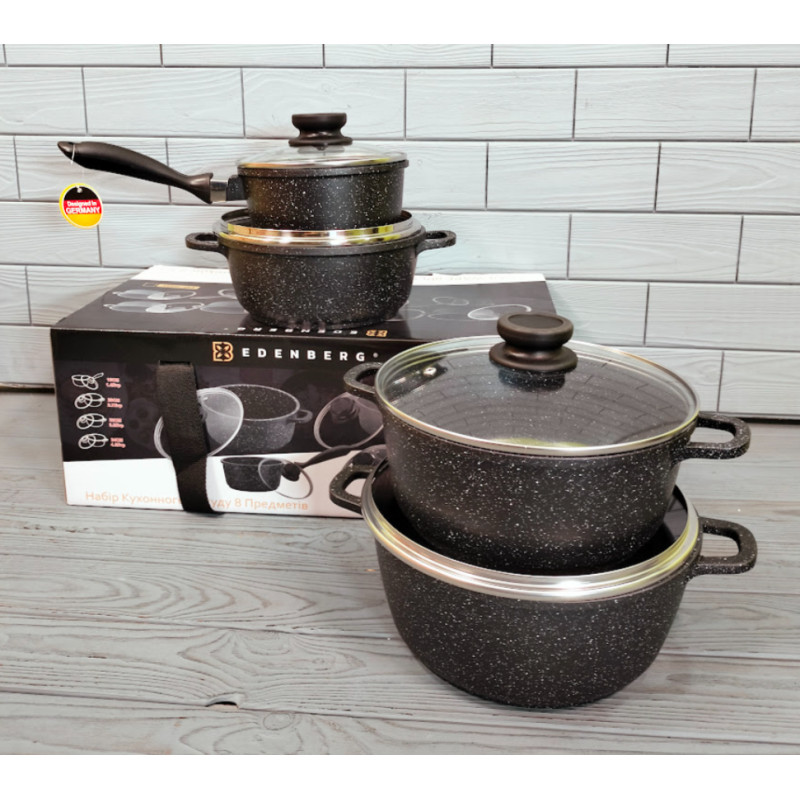 Набір кухонного посуду з мармуровим покриттям Edenberg EB-9180 8 предметів Сірий