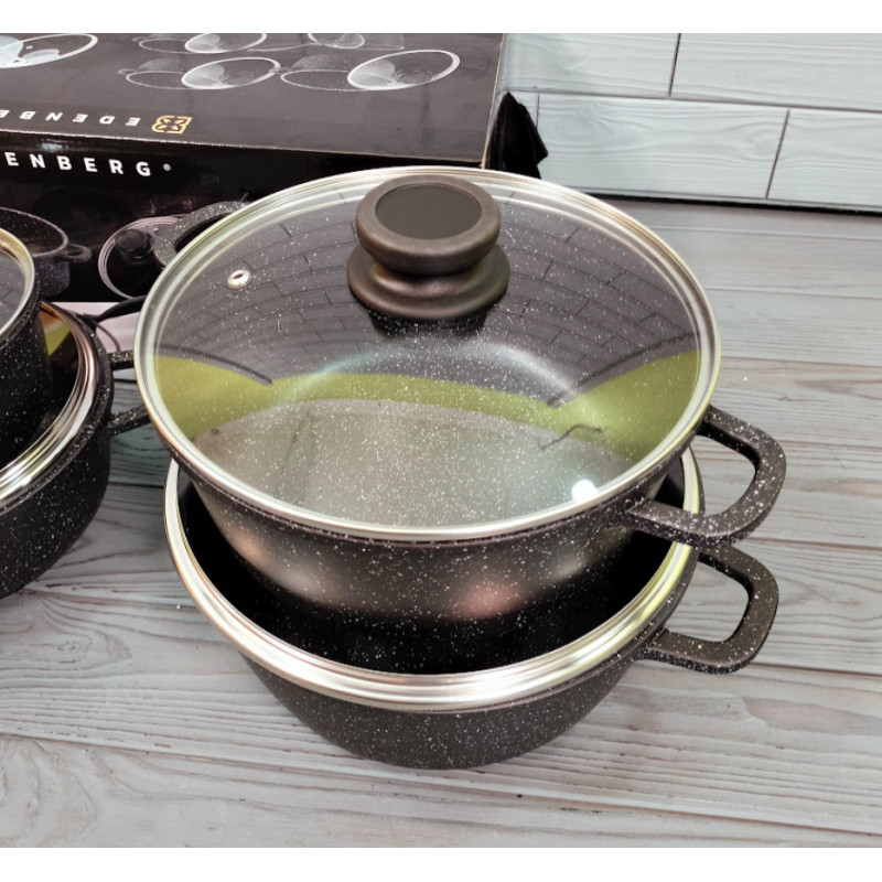 Набір кухонного посуду з мармуровим покриттям Edenberg EB-9180 8 предметів Сірий