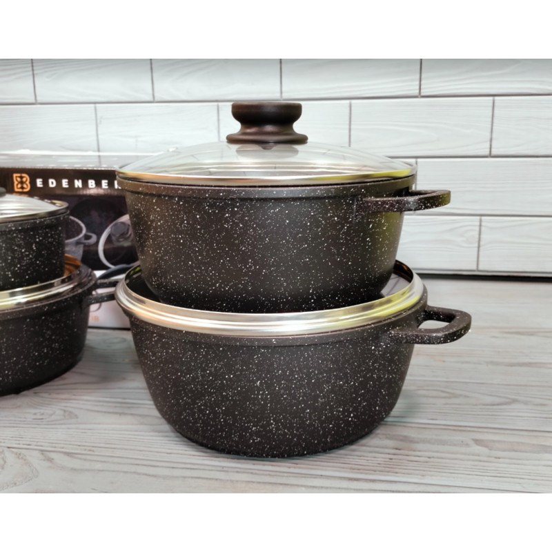 Набір кухонного посуду з мармуровим покриттям Edenberg EB-9180 8 предметів Сірий
