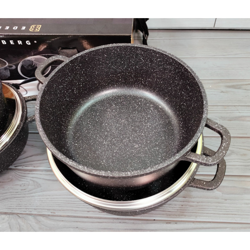 Набір кухонного посуду з мармуровим покриттям Edenberg EB-9180 8 предметів Сірий