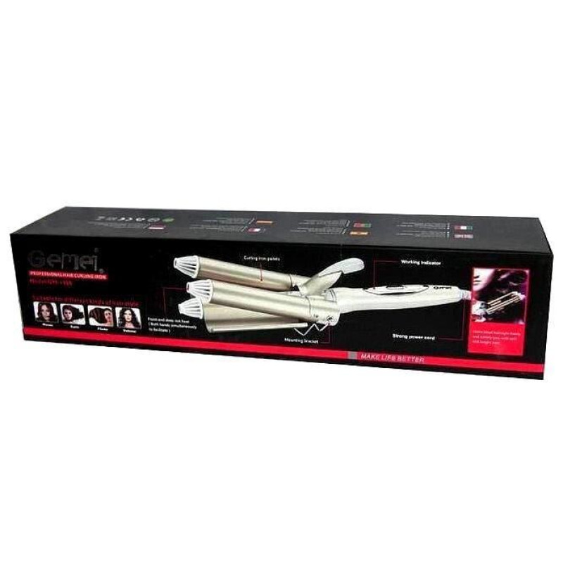 Плойка стайлер потрійна для хвилястого укладання голлівудські локони 3 хвилі 45Вт Gemei GM 1988 Golden