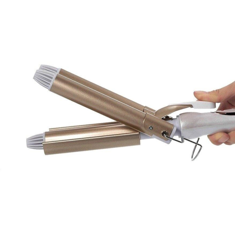 Плойка стайлер потрійна для хвилястого укладання голлівудські локони 3 хвилі 45Вт Gemei GM 1988 Golden