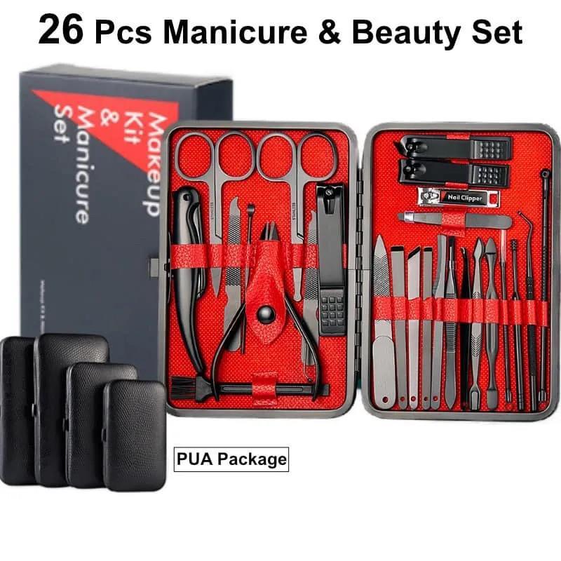 Професійний манікюрний педикюрний набір з нержавіючої сталі на 26 предметів у футлярі на блискавці
