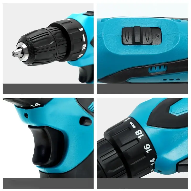 Шуруповерт акумуляторний Every One 1809 в кейсі з набором біт, свердлів і насадок з 2 акумуляторами 12V Black/Blue