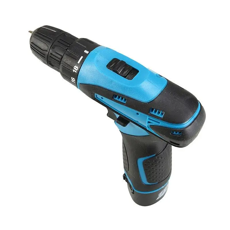 Шуруповерт акумуляторний Every One 1809 в кейсі з набором біт, свердлів і насадок з 2 акумуляторами 12V Black/Blue