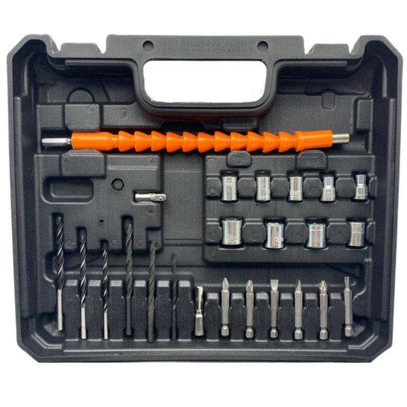 Шуруповерт акумуляторний Every One 1809 в кейсі з набором біт, свердлів і насадок з 2 акумуляторами 12V Black/Blue