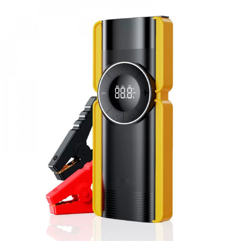 Пускозарядний пристрій з компресором портативний акумулятор для автомобіля з дисплеєм та ліхтарем Li-Pol 8000мАч 3.7В Remax CP-F77 Black/Yellow