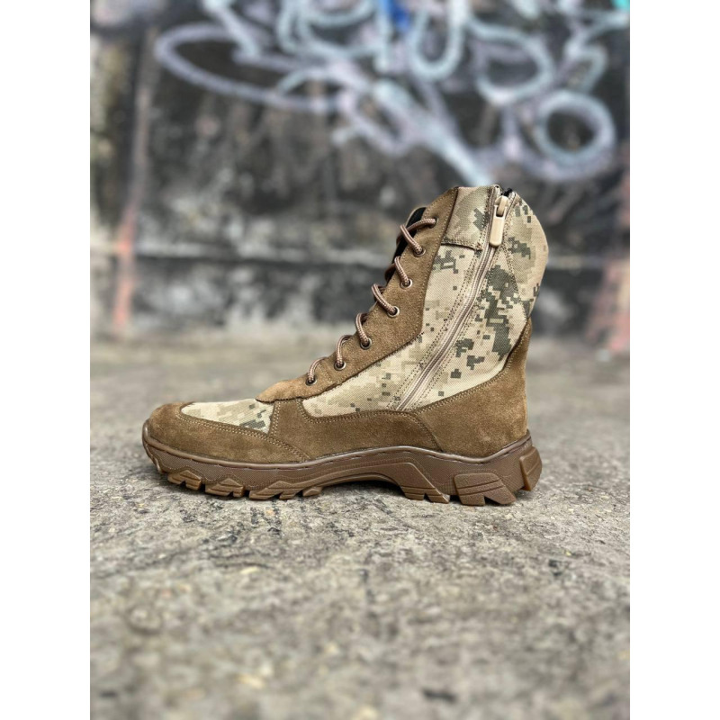 Берці тактичні чоловічі Light Boots 45 (30 см) Весна/Літо шкіра та кордура черевики легкі (койот піксель)