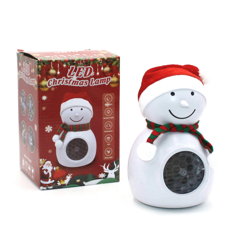 Нічник проектор сніговик на підставці світлодіодний від USB White/Red