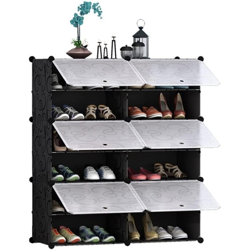 Шафа для взуття пластикова на 12 секцій з дверцятами 85x21x96см MP D2-6 Black