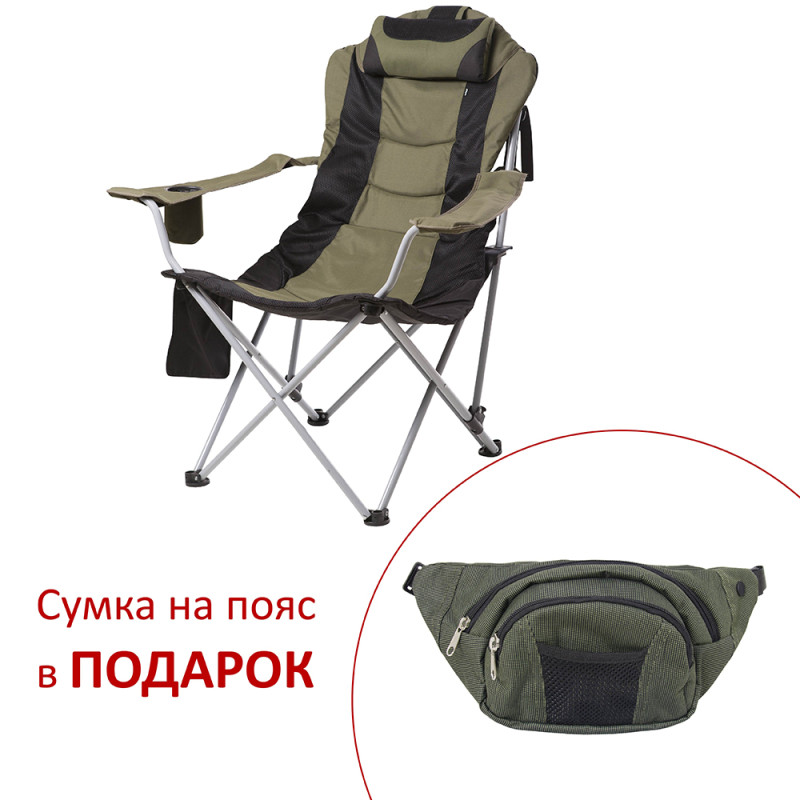 Крісло розкладне туристичне для риболовлі, відпочинку та туризму Оксфорд 600D 107х90х63см d19 Vitan Директор Зелений/Чорний + Сумка на пояс у подарунок
