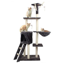 Игровой комплекс для котов с когтеточкой, домиком и игровыми элементами Easy Kitty (EK-1245M) Grey