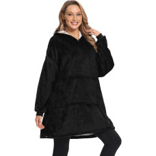Толстовка плед з капюшоном і рукавами Huggle Hoodie теплий халат худі оверсайз Black