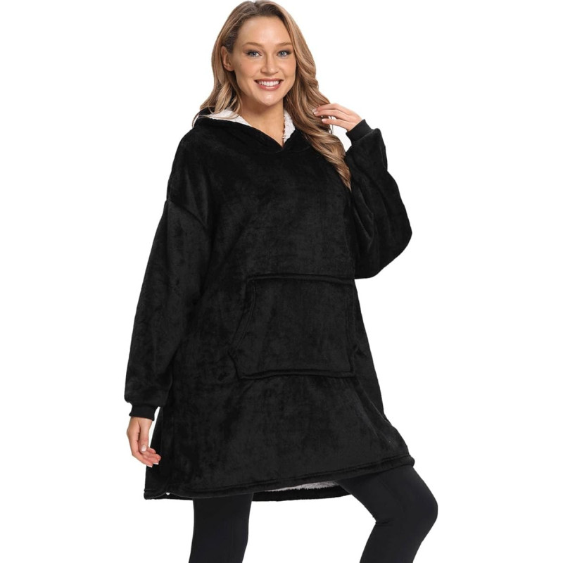 Толстовка плед з капюшоном і рукавами Huggle Hoodie теплий халат худі оверсайз Black