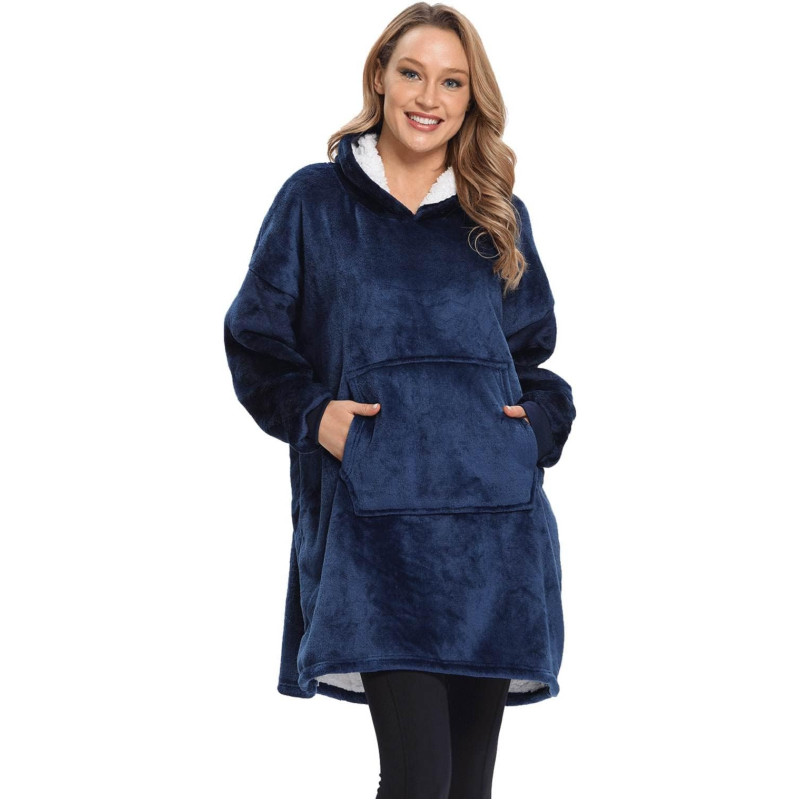 Толстовка з капюшоном - плед Soft Hoodie теплий халат худі One Size (Синій)
