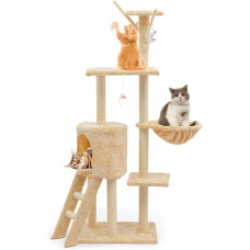 Игровой комплекс для котов с когтеточкой, домиком и игровыми элементами Easy Kitty (EK-1246M) Beige
