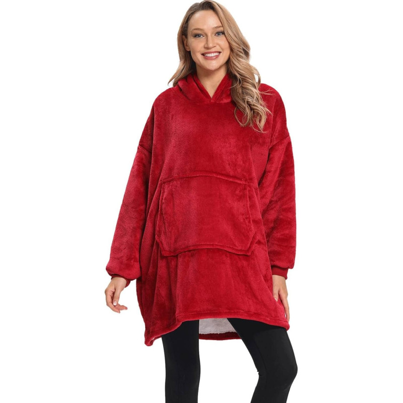 Толстовка з капюшоном - плед Huggle Soft Hoodie теплий халат худі One Size (Червоний)