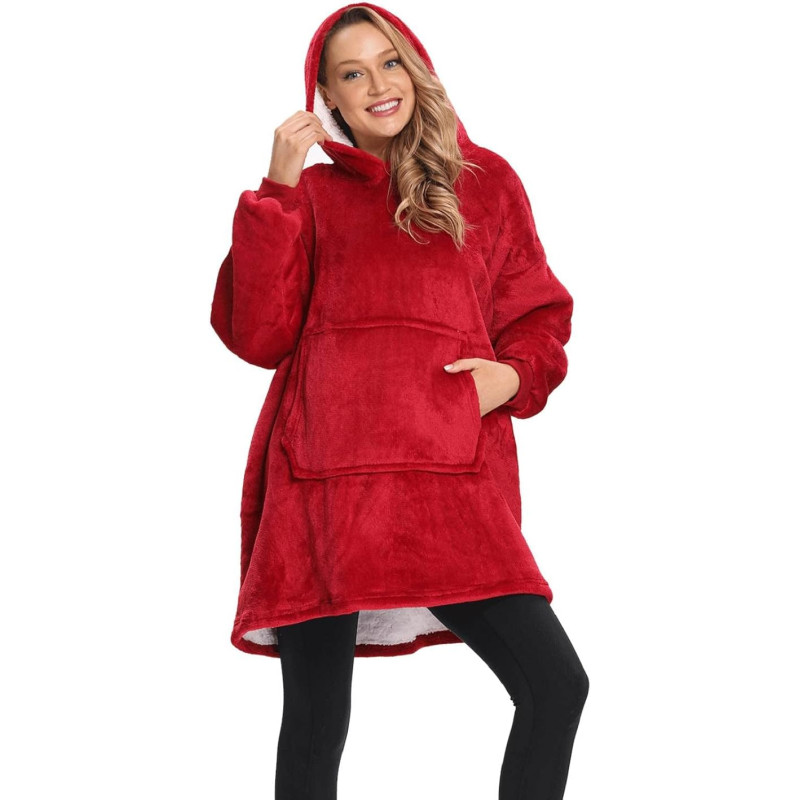 Толстовка з капюшоном - плед Huggle Soft Hoodie теплий халат худі One Size (Червоний)