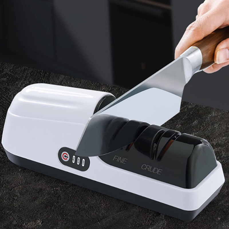 Точилка для ножів та ножиць електрична з акумулятором 2000мАг ПВХ/нержавіюча сталь LY-82 White/Black