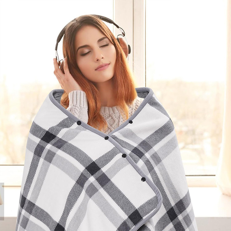 Електрична плед шаль флісова з регульованим підігрівом і таймером, 3 режими роботи від usb Lesko 140*80 см Gray