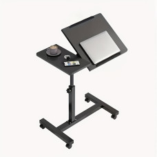 Прикроватный столик-подставка для ноутбука на колесиках с двойной столешницей с поворотом на 360° MT-7857 Black