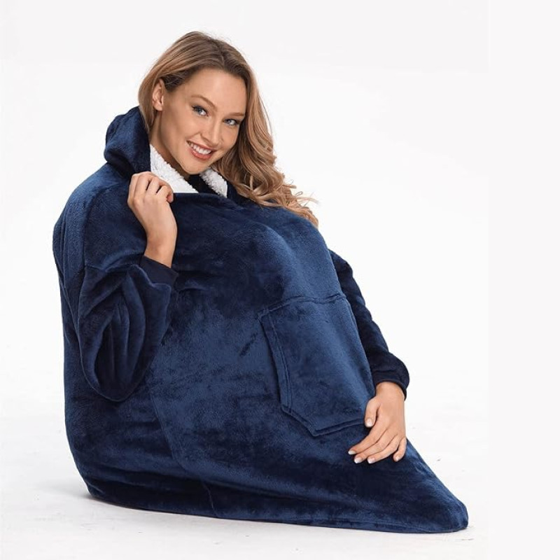 Толстовка з капюшоном - плед Soft Hoodie теплий халат худі One Size (Синій) Толстовка з капюшоном - плед Soft Hoodie теплий халат худі One Size (Синій)